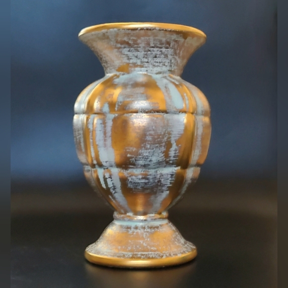 1950's Stangl 22kt Antique Gold Matte Light Turquoise 7 3/4" Pottery #1906 - Picture 8 of 9